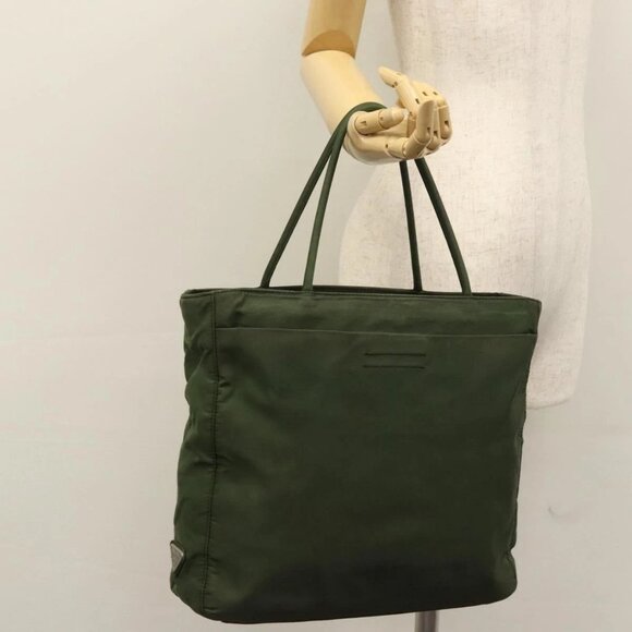 PRADA Hand Bag Nylon Green Silver Auth bs23150 - Picture 1 of 14
